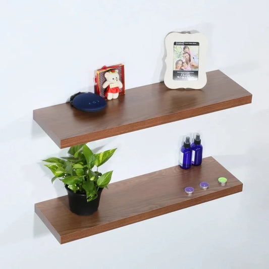 Brown Laminated Wall-Mounted Floating Shelves (Set of 2) | P272