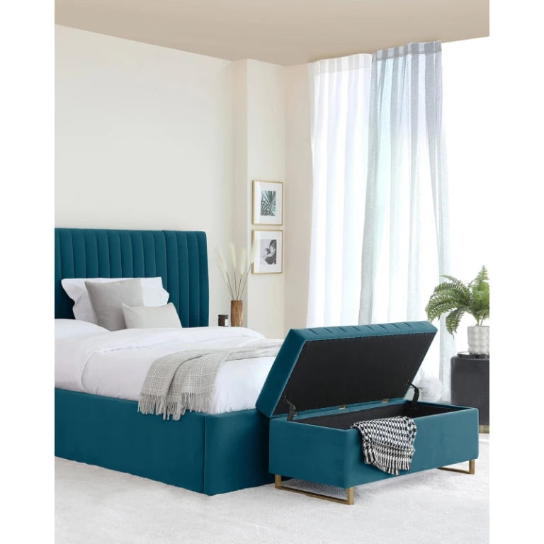 Teal Velvet Storage Bench with Antique Gold Legs | P169