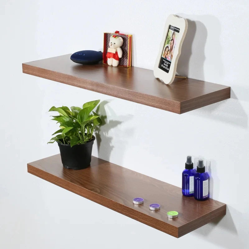 Brown Laminated Wall-Mounted Floating Shelves (Set of 2) | P272