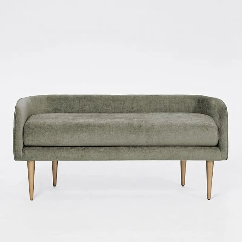 Olive Green Jacquard Upholstered Curved Bench | P172
