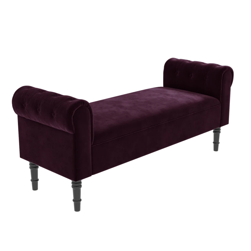 Purple Velvet Roll-Top Ottoman Bench with Tufted Arms – Luxe Seating by Musa Furniture | P177