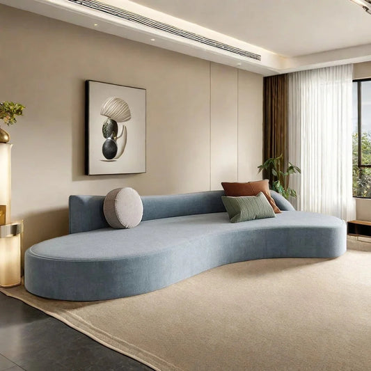 Light Blue Suede Velvet Curved Sofa – Luxe Modern Centerpiece by Musa Furniture | P185