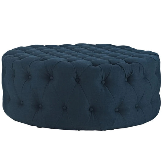 Luxurious Dark Blue Tufted Round Ottoman | P159