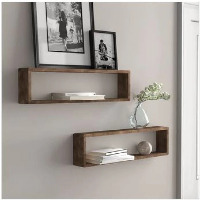 Rustic Brown DIY Long Box Wall Shelves (Set of 2) | Floating Storage & Décor | P262