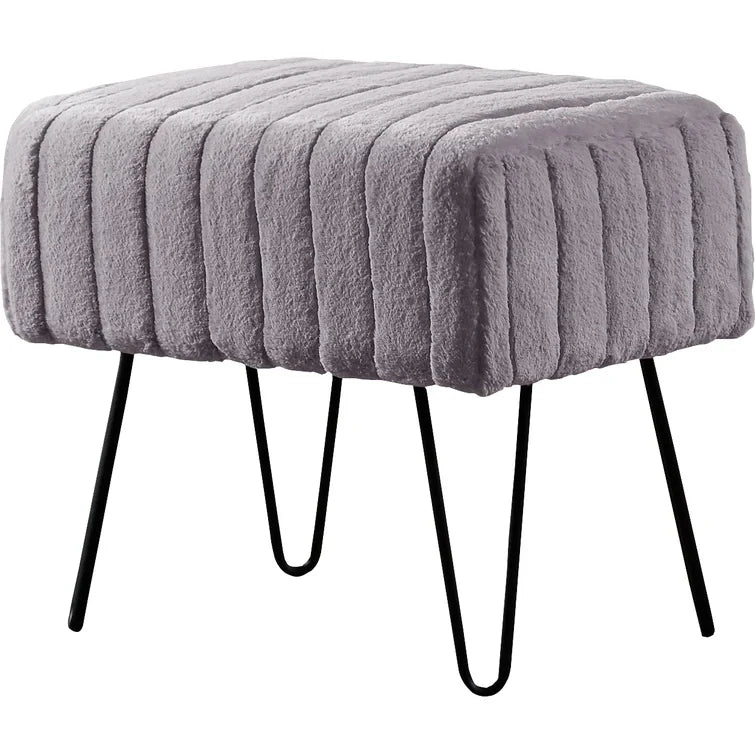 Grey Faux Fur Ottoman Bench with Black Hairpin Legs | P182