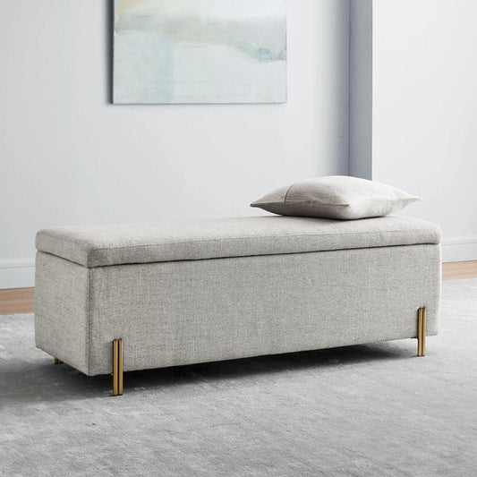 JUDAH Storage Bench with Iron Legs – Grey Jute Upholstery | P158