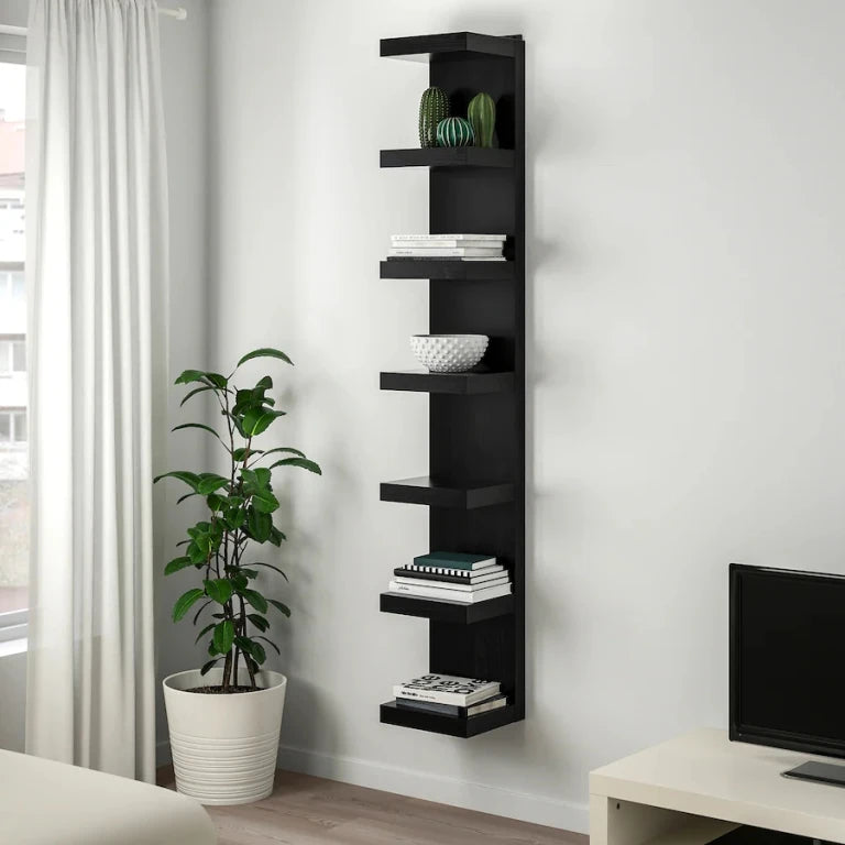 Black 7-Tier Wall Shelf Unit Tall Space-Saving Storage Rack | P277