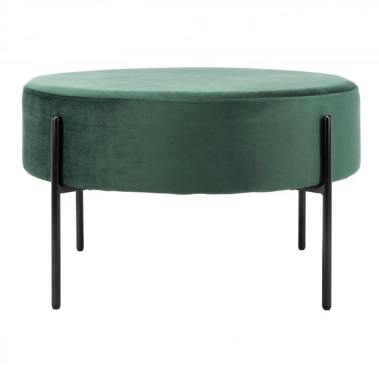 Green Velvet Round Ottoman | P165
