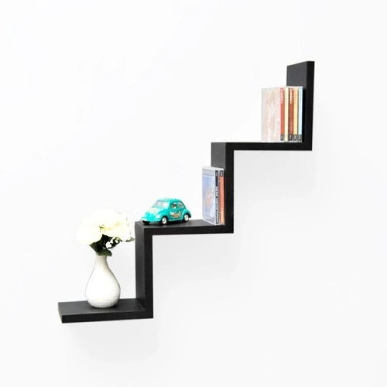 Modern Black Stair-Style Floating Wall Shelf | P251