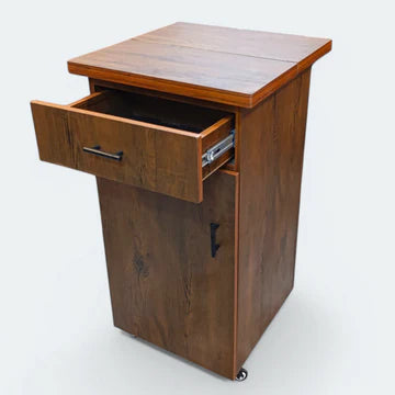 Laminated Wooden Movable Wheels Foldable Iron Stand With Drawer & Cupboard | P067