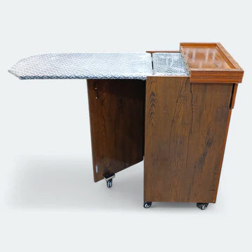 Laminated Wooden Movable Wheels Foldable Iron Stand With Drawer & Cupboard | P067