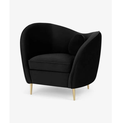Black Velvet Curved Accent Single Chair with Brass Legs | P187
