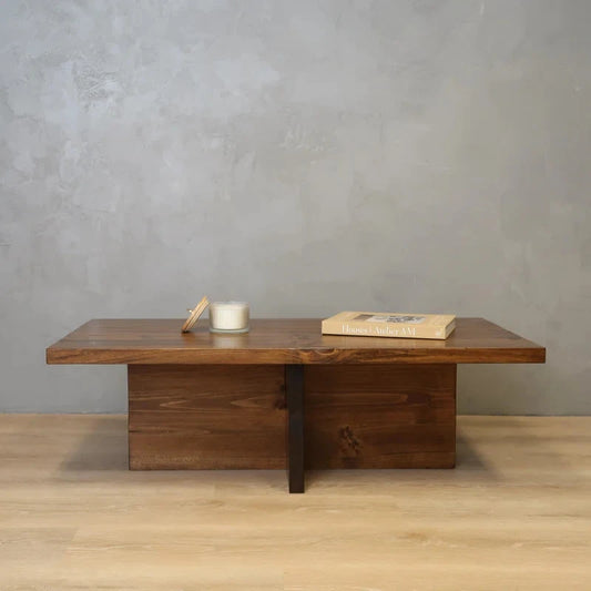 STRADO – Rustic Wood Coffee Table with Cross-Leg Base and Dark Brown Finish | P197