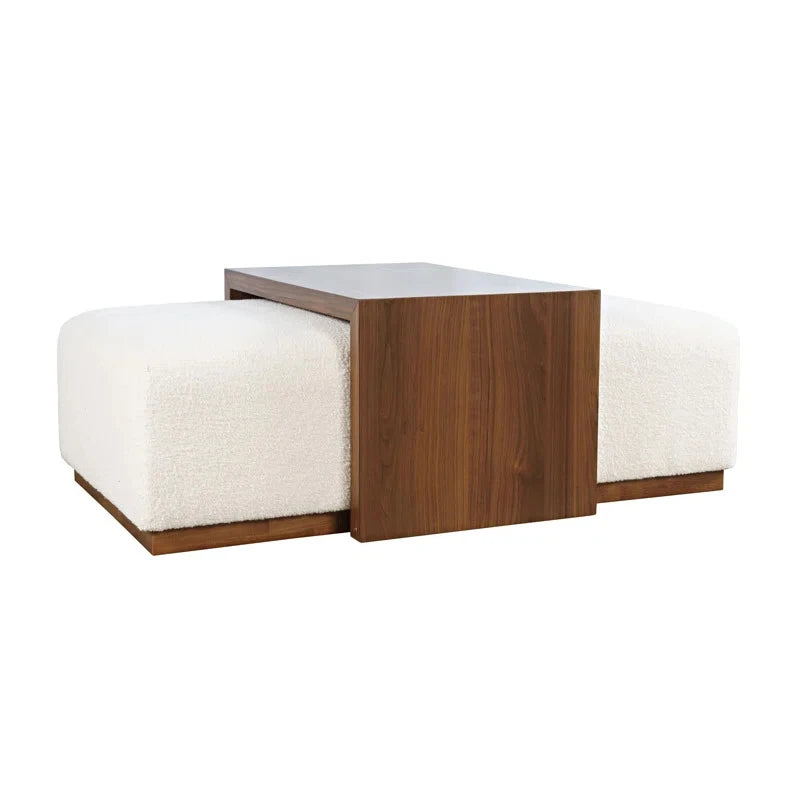 VELORA – Dual-Tone Cushioned Coffee Table with Walnut Finish & Boucle Upholstery | P196