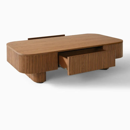 HIDEY Modern Ripple-Edge Coffee Table with Hidden Storage Drawers | P194