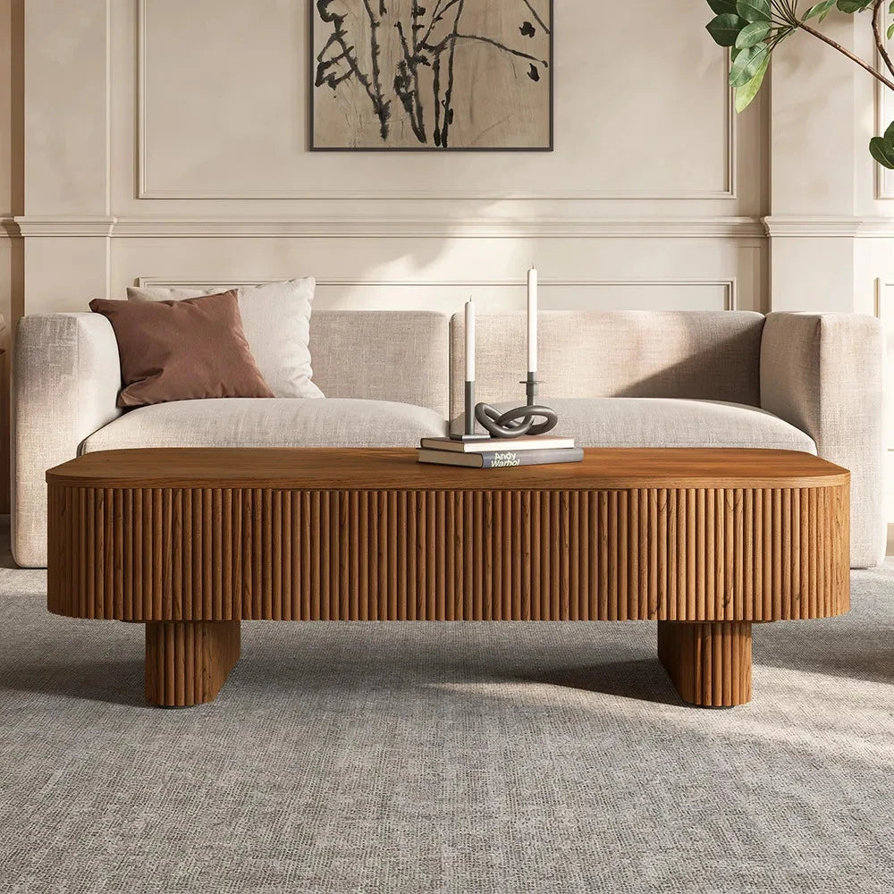 HIDEY Modern Ripple-Edge Coffee Table with Hidden Storage Drawers | P194