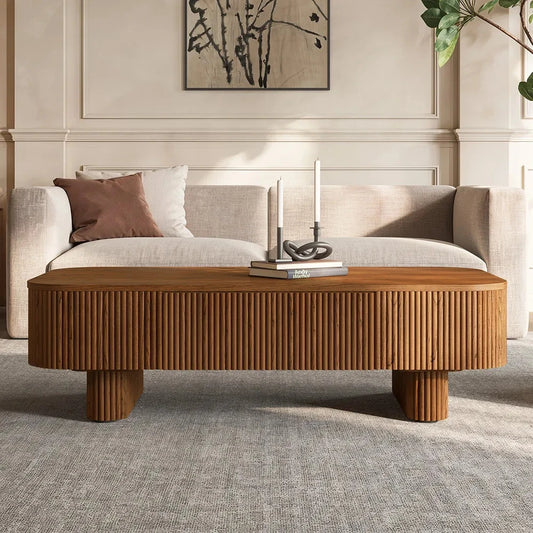 HIDEY Modern Ripple-Edge Coffee Table with Hidden Storage Drawers | P194