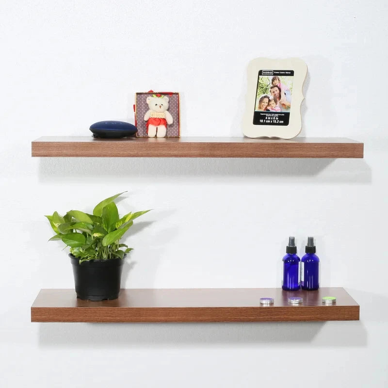 Brown Laminated Wall-Mounted Floating Shelves (Set of 2) | P272