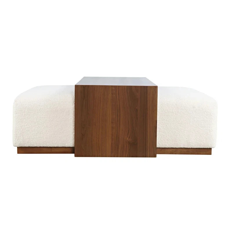 VELORA – Dual-Tone Cushioned Coffee Table with Walnut Finish & Boucle Upholstery | P196