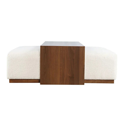 VELORA – Dual-Tone Cushioned Coffee Table with Walnut Finish & Boucle Upholstery | P196