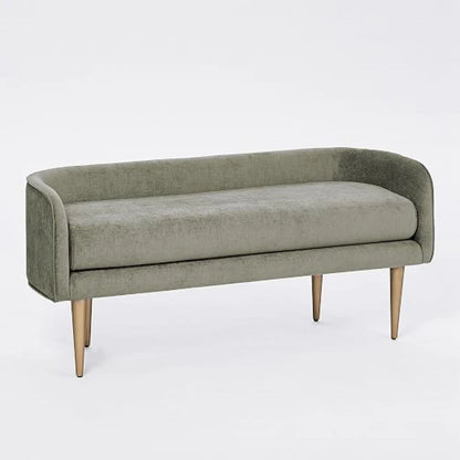 Olive Green Jacquard Upholstered Curved Bench | P172