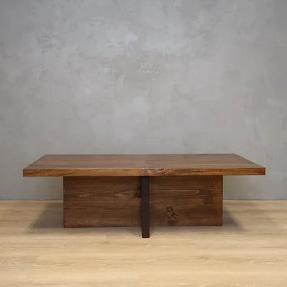 STRADO – Rustic Wood Coffee Table with Cross-Leg Base and Dark Brown Finish | P197