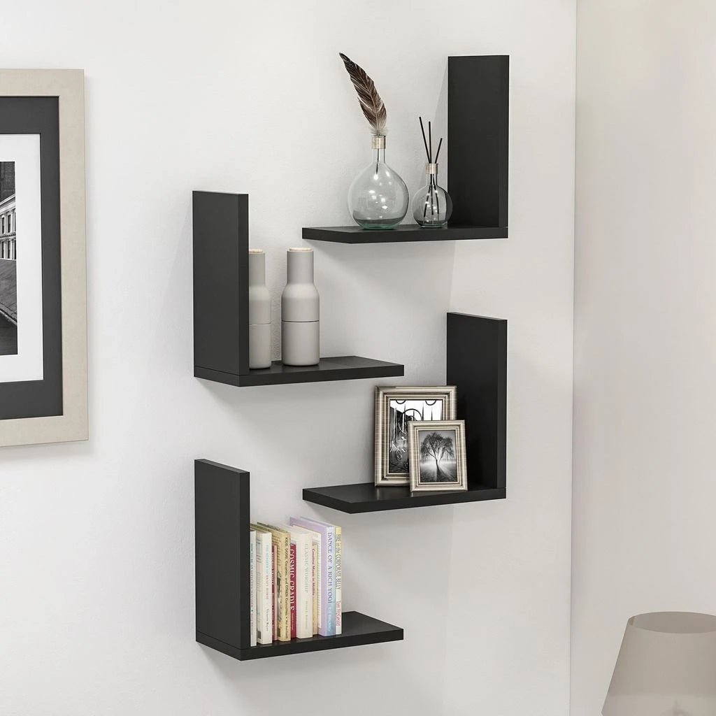 Black L-Shaped Floating Wall Shelves | Modern DIY Display Shelves | P260