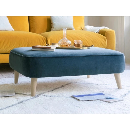 Velvet Upholstered Deep Blue Ottoman | P166