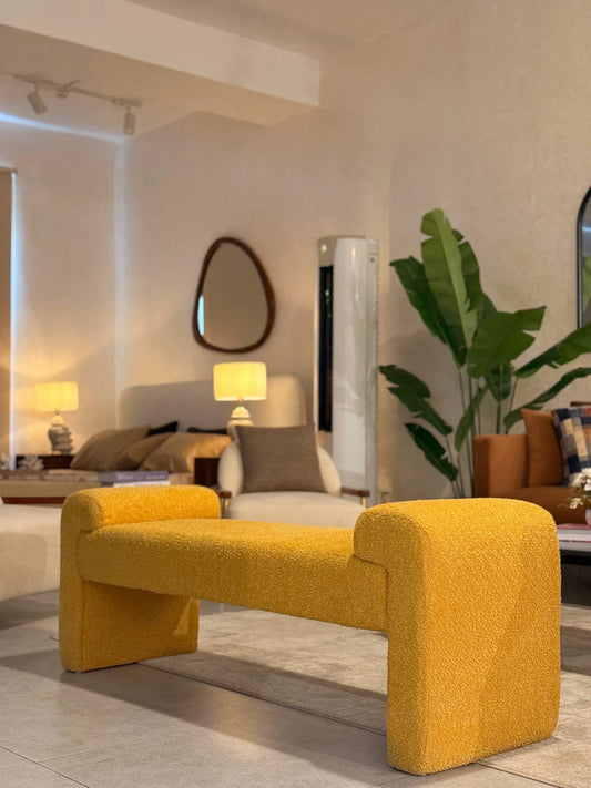 MODA Urban Luxe Yellow Ottoman Bench – Chic Bouclé Fabric | P151