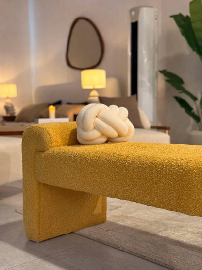 MODA Urban Luxe Yellow Ottoman Bench – Chic Bouclé Fabric | P151