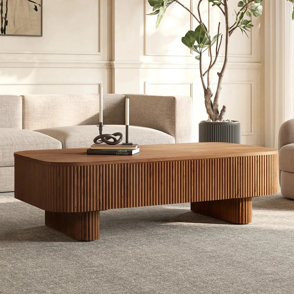 HIDEY Modern Ripple-Edge Coffee Table with Hidden Storage Drawers | P194