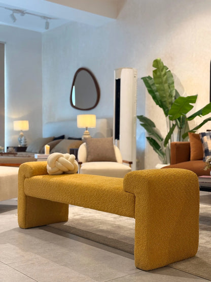 MODA Urban Luxe Yellow Ottoman Bench – Chic Bouclé Fabric | P151