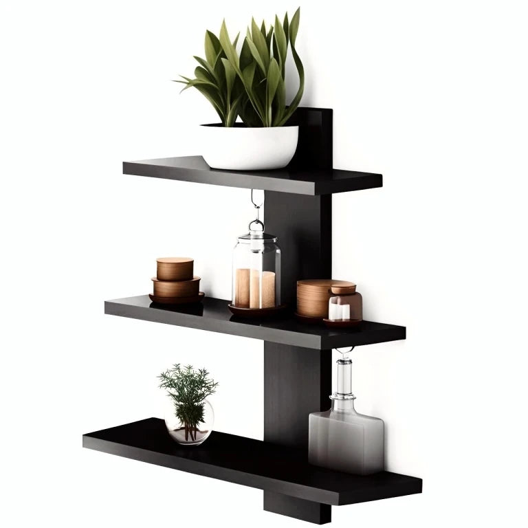ORION – Modern Black 3-Tier Wall Shelf | P243