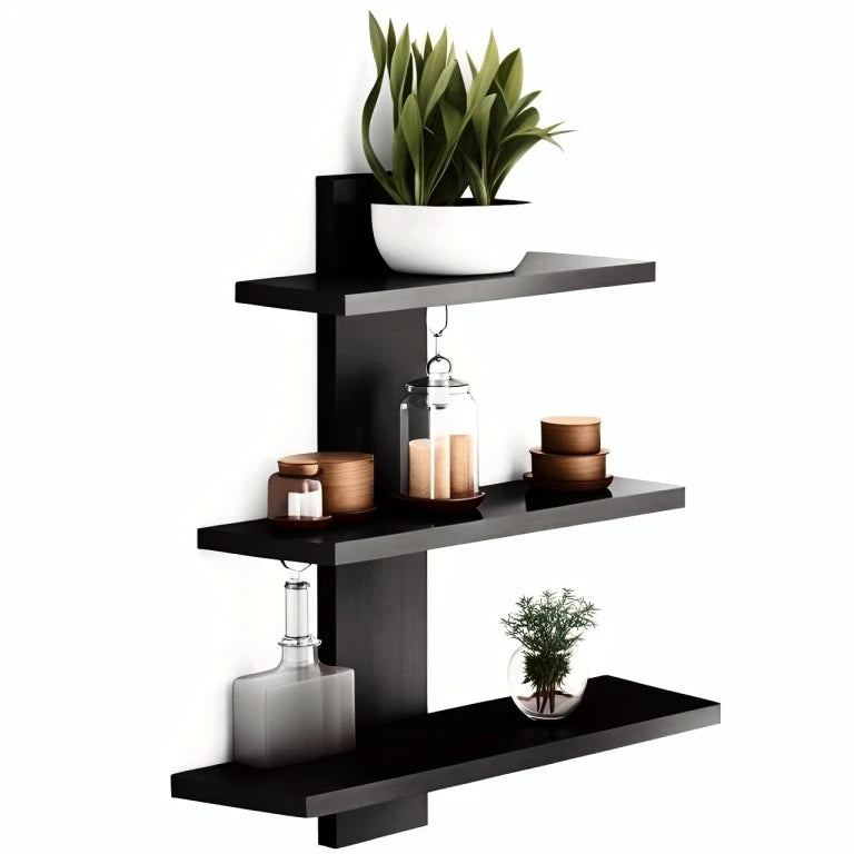 ORION – Modern Black 3-Tier Wall Shelf | P243