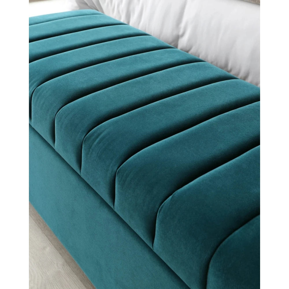 Teal Velvet Storage Bench with Antique Gold Legs | P169