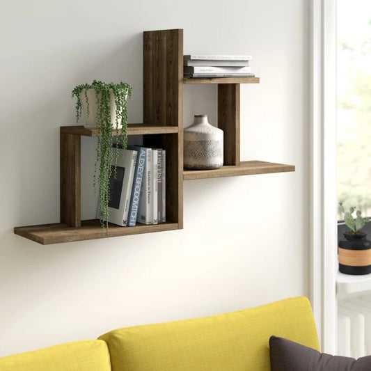 TERCA Rustic Brown DIY Wall Display Shelf | Modern Wooden Storage & Décor | P267