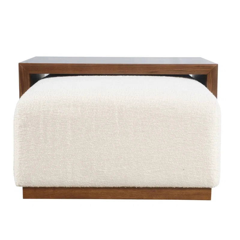 VELORA – Dual-Tone Cushioned Coffee Table with Walnut Finish & Boucle Upholstery | P196