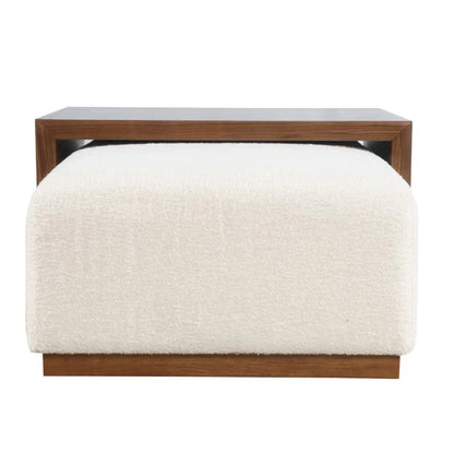 VELORA – Dual-Tone Cushioned Coffee Table with Walnut Finish & Boucle Upholstery | P196