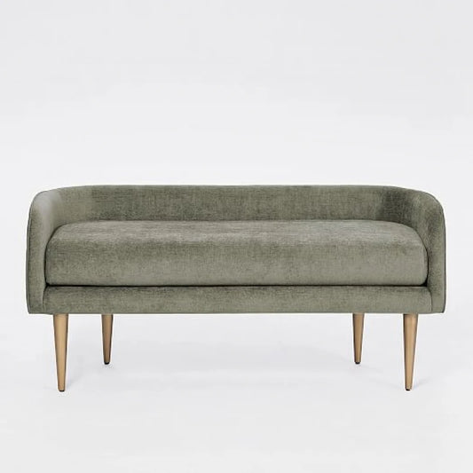 Olive Green Jacquard Upholstered Curved Bench | P172