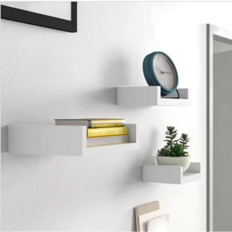 White U-Shaped Floating Shelves (Set of 3) | Modern Wall Décor | P258