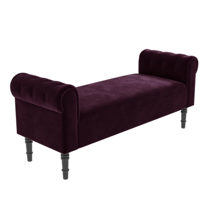 Purple Velvet Roll-Top Ottoman Bench with Tufted Arms – Luxe Seating by Musa Furniture | P177