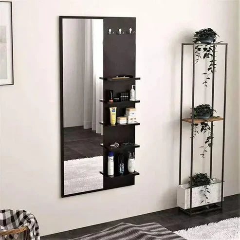 Wooden Wall Dressing Mirror With Shelves | P056