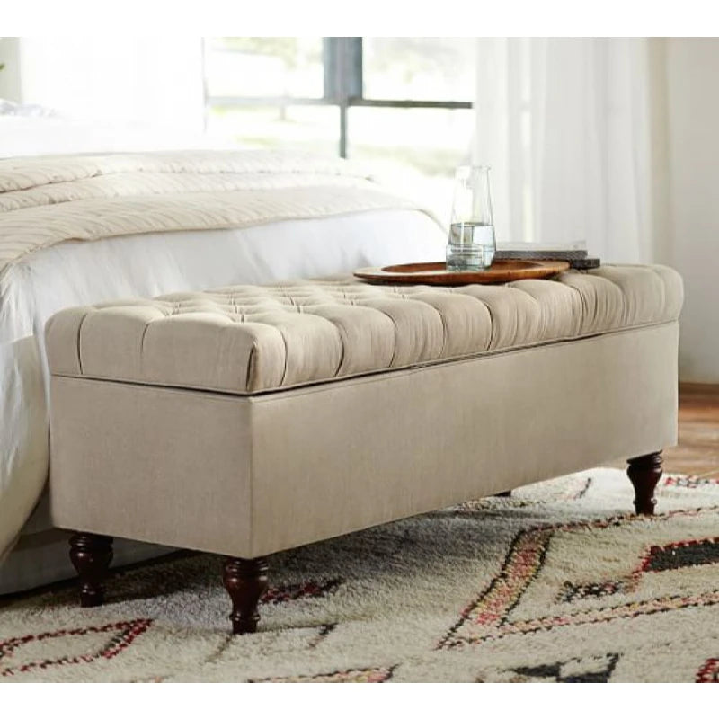 Jute Storage Bench with Diamond Tufting – Multipurpose Ottoman | P168