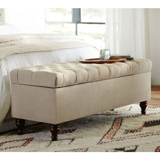 Jute Storage Bench with Diamond Tufting – Multipurpose Ottoman | P168