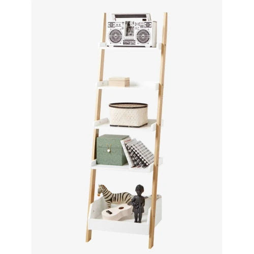 White & Oak Brown Ladder Style Kids Bookshelf | P237