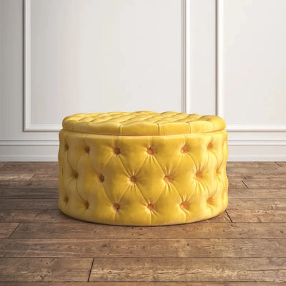 Yellow Velvet Tufted Round Storage Ottoman – Bold Accent Piece by Musa Furniture | P175
