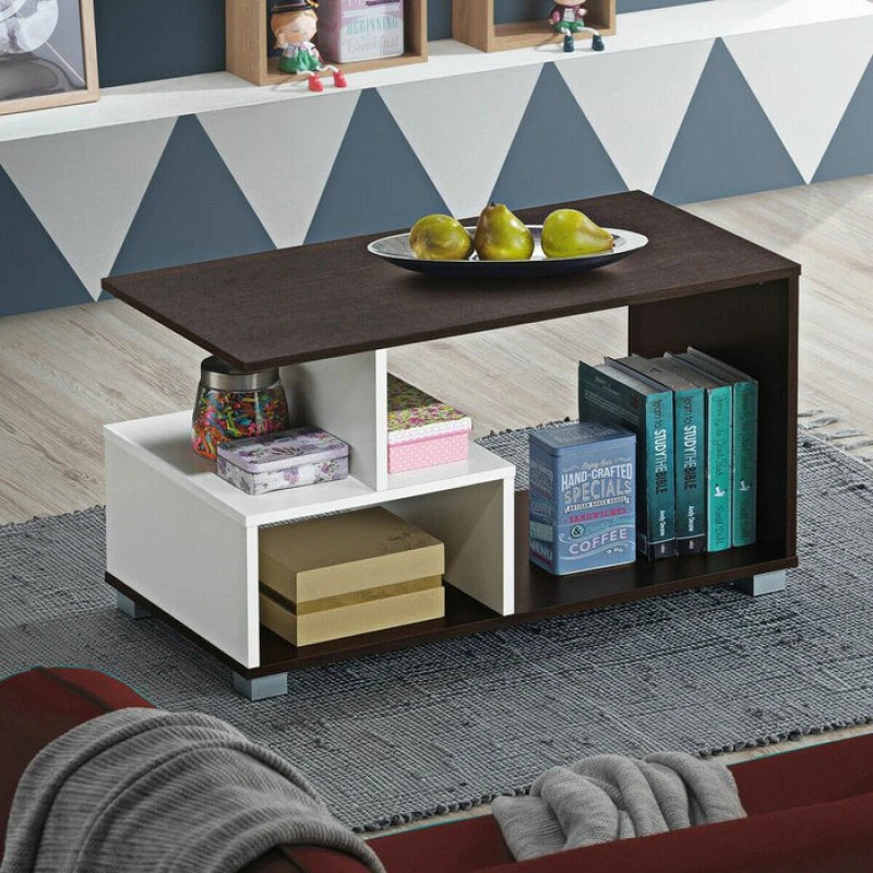 Modern Storage Coffee Table with Shelves – Rectangular Center Table | P204