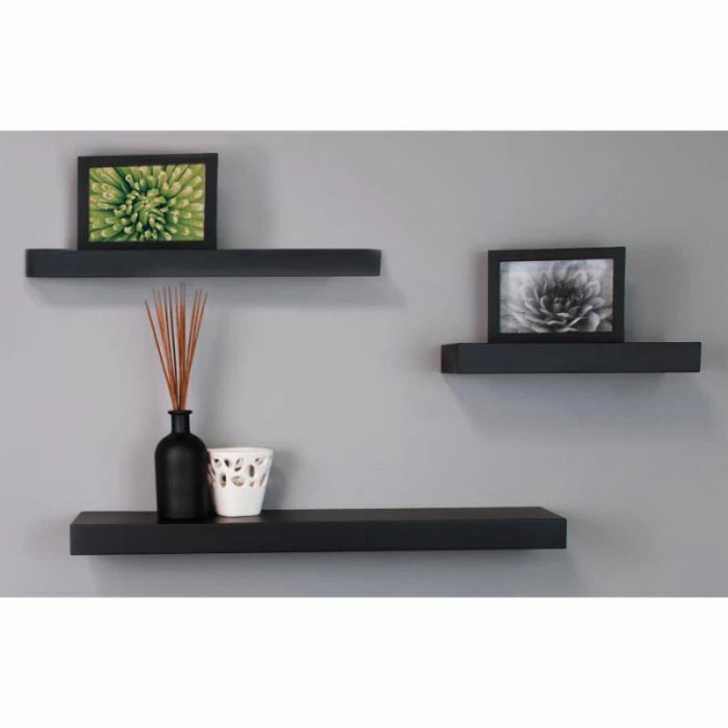 Black Floating Wall Shelves (Set of 3) – Modern Display & Storage | P279