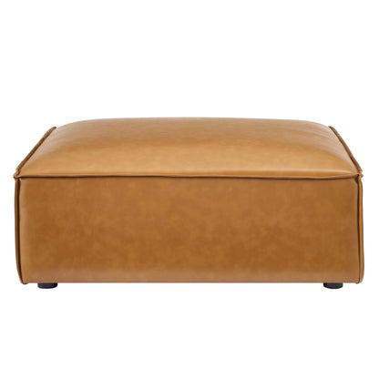 TANNIC Square Ottoman Stool – Brown Faux Leather Minimalist Style | P153