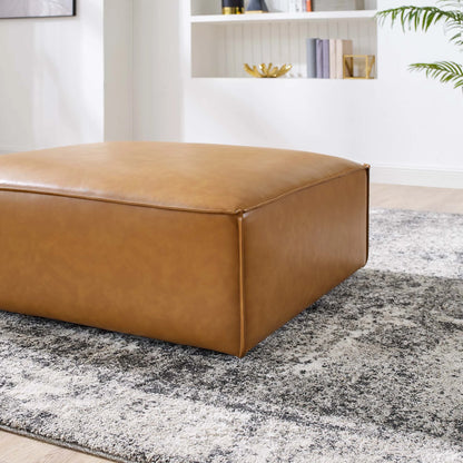 TANNIC Square Ottoman Stool – Brown Faux Leather Minimalist Style | P153